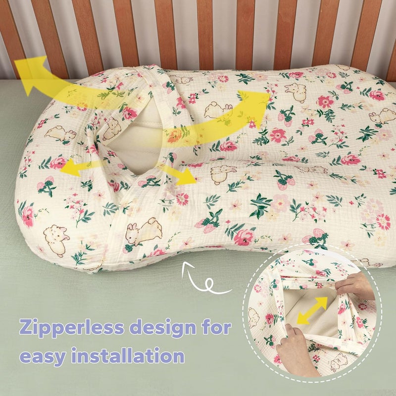 FUNUPUP Muslin Baby Lounger Cover Compatible with Snuggle Me Lounger, Infant Lounger Pillow Cover for Newborn, Removable Newborn Lounger Cover for Boys and Girls, Only Cover, Pink Flower - Image 3